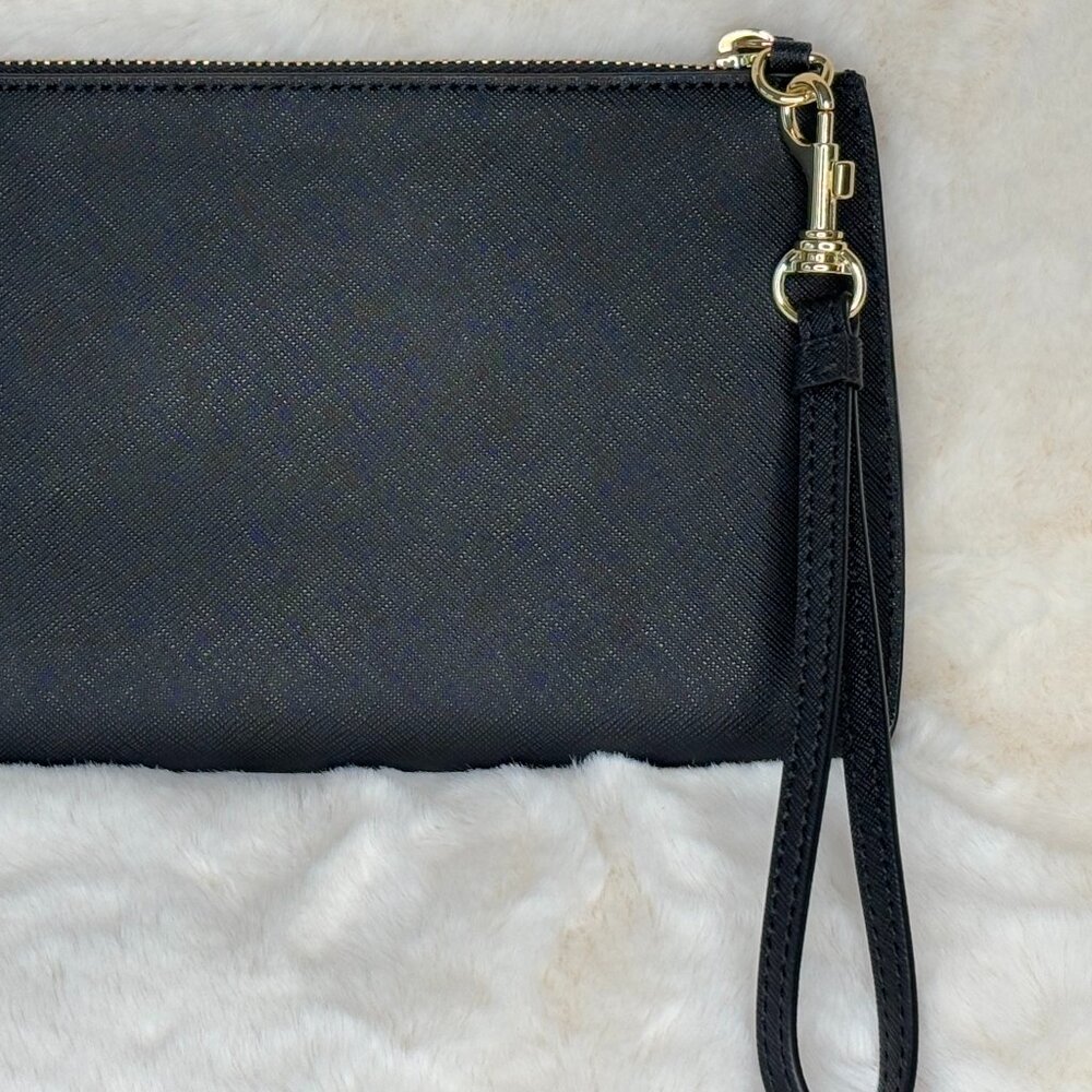 Calvin Klein Black Faux Saffiano Leather Zip Wristlet Clutch Wallet EUC - Picture 6 of 16